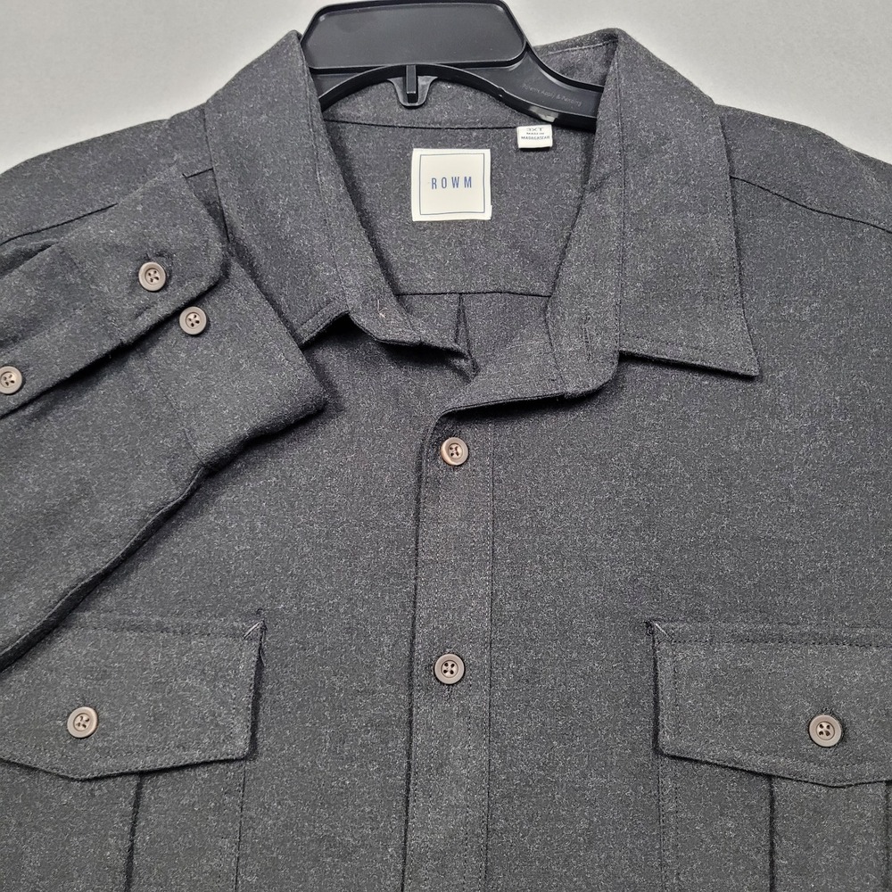ROWM Mens 3XT Charcoal Gray Knit Button Down Shirt Long Sleeve Pocket